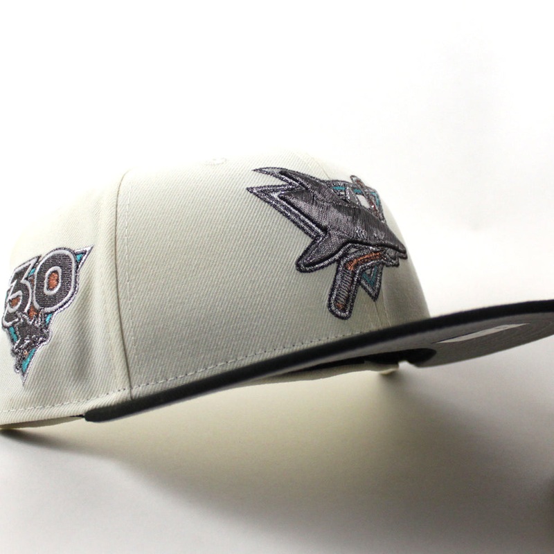 San Jose Sharks 30 Years New Era 59Fifty Fitted Hat (Chrome White Black Gray Under Brim) 7