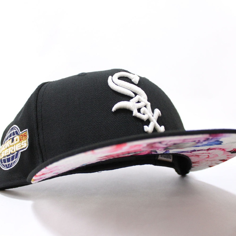 Chicago White Sox 2005 World Series New Era Fitted 59Fifty Hat (Glow in the Dark Logo Black Floral Under Brim) 7