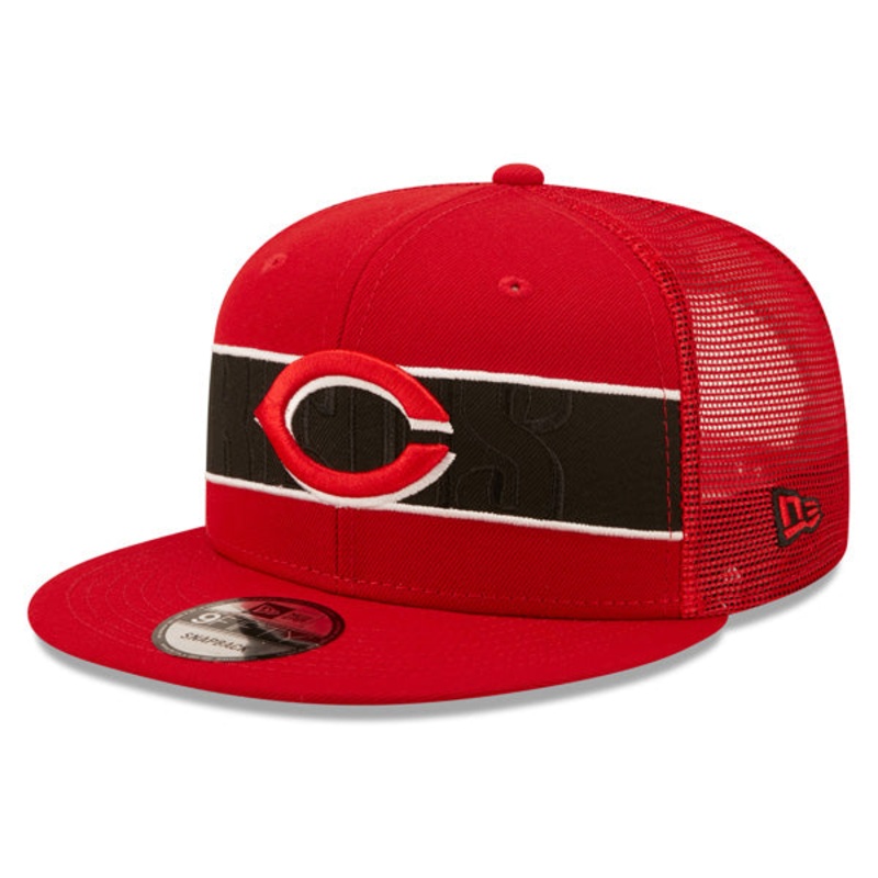 Cincinnati Reds New Era MLB TONAL BAND TRUCKER 9FIFTY Snapback Hat – Black/Red