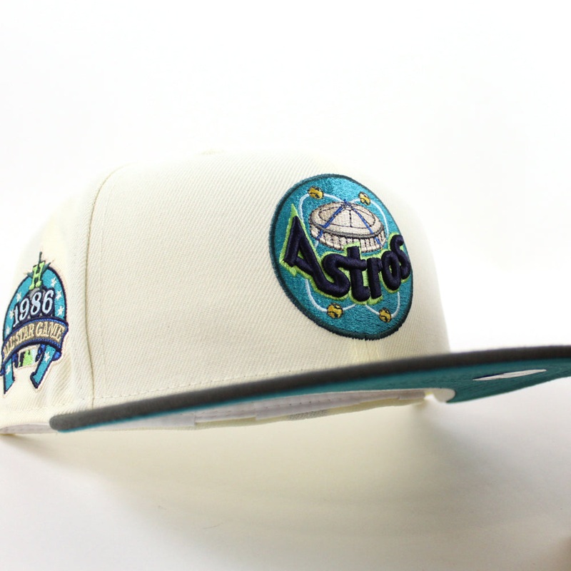 Houston Astros 1986 ALL STAR GAME New Era 59Fifty Fitted Hat (CHROME WHITE DARK PEWTER AQUA Under Brim) 7