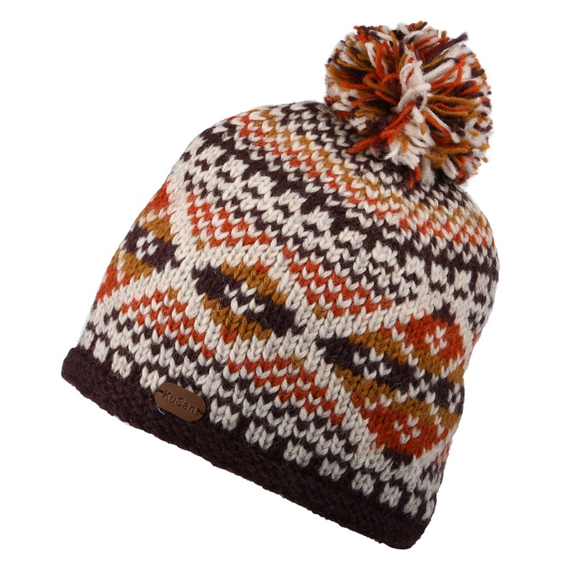 Kusan Big Diamond Fair Isle Bobble Hat – Orange-Multi 1-Size