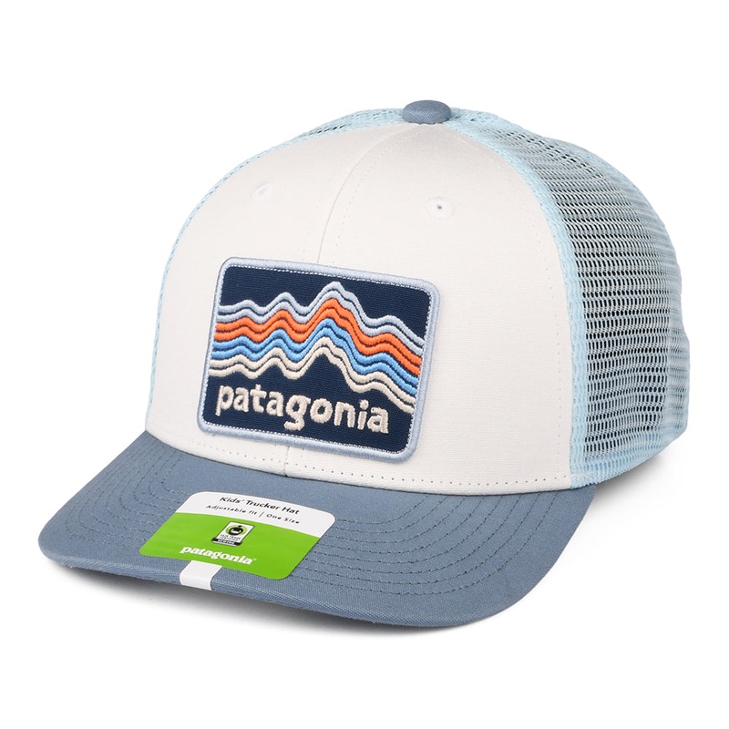 Patagonia Hats Kids Ridge Rise Stripe Organic Cotton Trucker Cap – White-Smoke Blue CHILD ADJ.