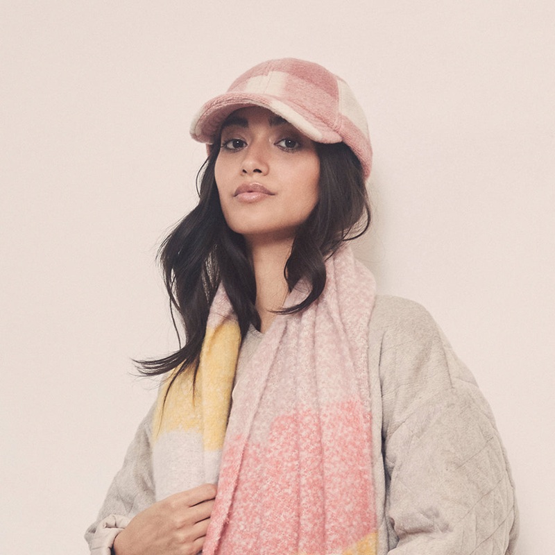 Seeberger Hats Checked Wool Blend Winter Baseball Cap – Pink-Off White Adjustable