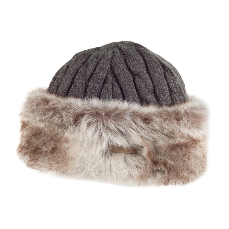 Barts Hats Faux Fur Cable Knit Beanie Hat – Charcoal-Tan 1-Size