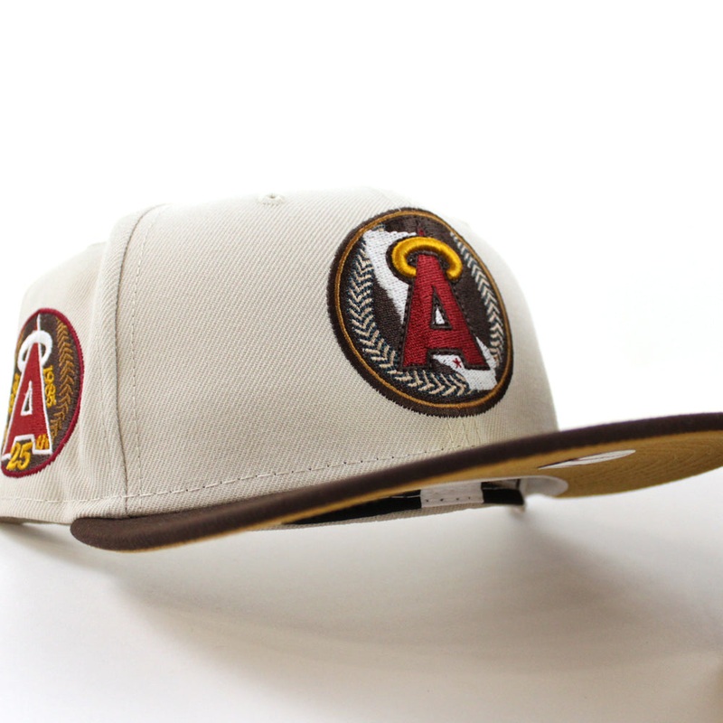 California Angels 25th Anniversary New Era 59Fifty Fitted Hat (GITD STONE BURNT WOOD PANAMA TAN UNDER BRIM) 7