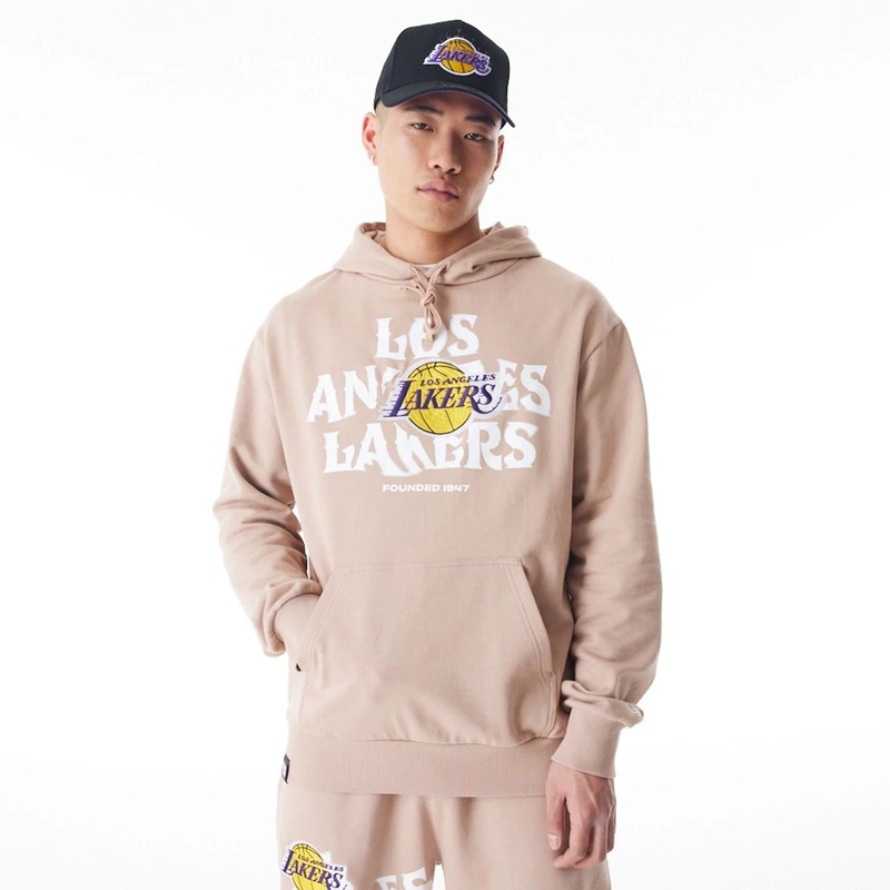 LA Lakers NBA Graphic Beige Oversized Pullover Hoodie XS