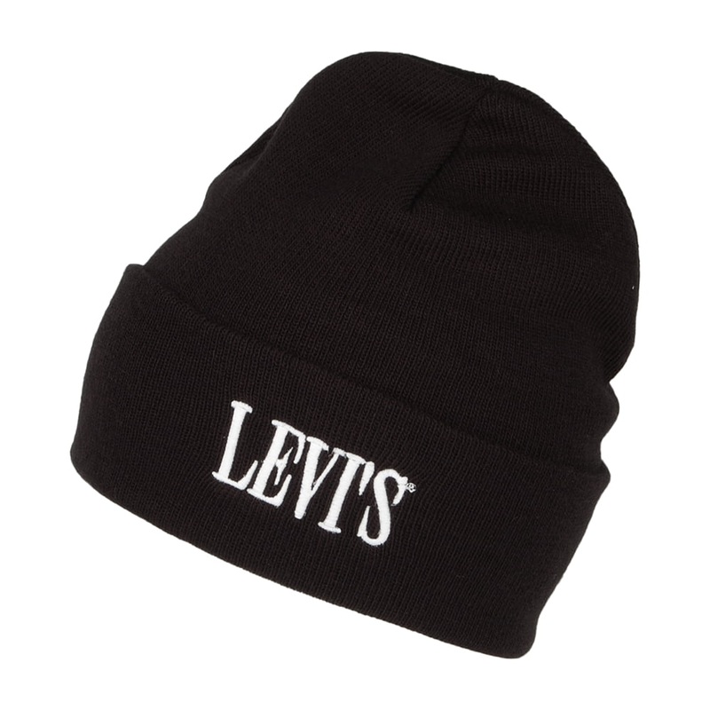 Levi’s Hats Smaller Serif Logo Cuffed Beanie Hat – Black 1-Size