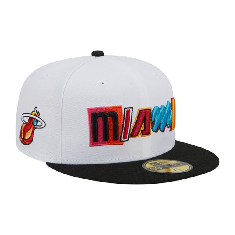 Miami Heat New Era NBA 2022-23 CITY EDITION 59Fifty Fitted Hat – White/Black/Multi 7