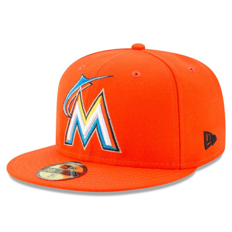 Miami Marlins New Era Authentic Collection Road 2017 On-Field Fitted 59Fifty MLB Hat – Orange 6 7/8