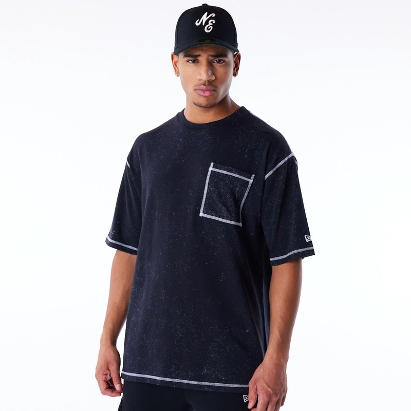New Era Wash Black Oversized T-Shirt XS