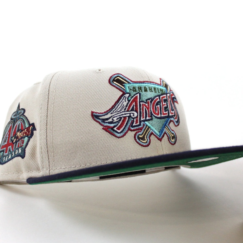 Anaheim Angels 40TH SEASON New Era 59Fifty Fitted Hat (Glow in the Dark STONE NIGHT SHIFT NAVY GREEN Under Brim) 7