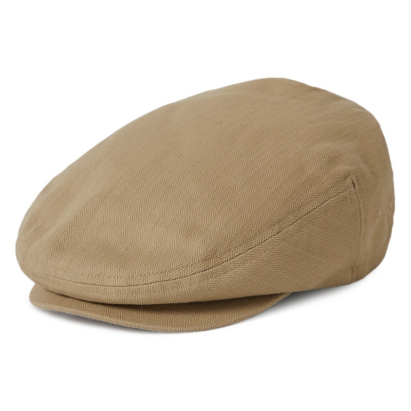 Brixton Hats Hooligan Herringbone Lightweight Flat Cap – Khaki-Sand Small-56cm