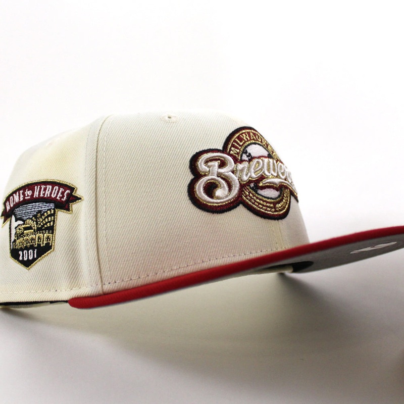 Milwaukee Brewers Home of Heros New Era 59Fifty Fitted Hat (Chrome White Red Gray Under Brim) 7