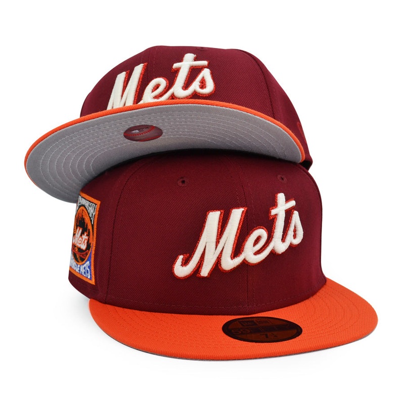 New York Mets 25th ANNIVERSARY Exclusive New Era 59Fifty Fitted Hat – Cardinal/Orange 6 7/8