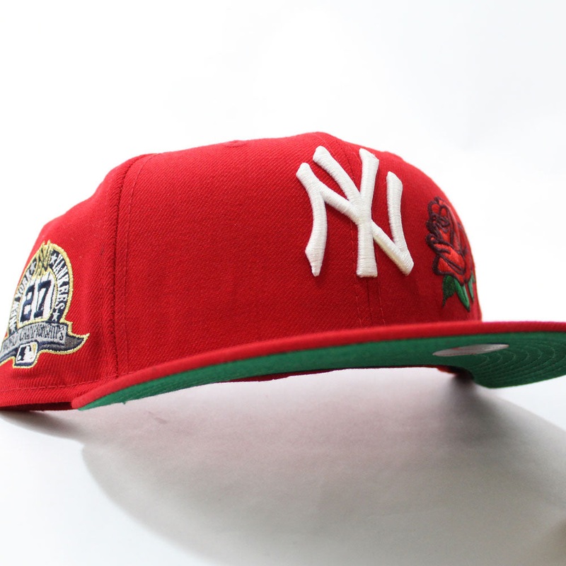 New York Yankees Rose 27 World Championships 59Fifty New Era Fitted Hat (Red Green Under Brim) 7