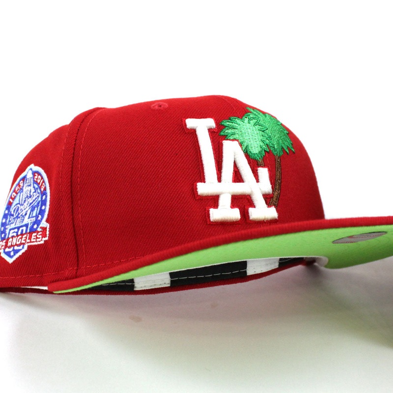 Palm Tree Los Angeles Dodgers 60th Anniversary New Era 59Fifty Fitted Hat (Red Glow in the Dark Green Under Brim) 7