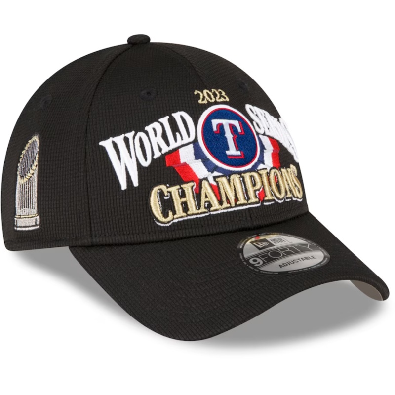 Texas Rangers 2023 WORLD SERIES Locker Room 9FORTY Adjustable Snapback Hat – Black