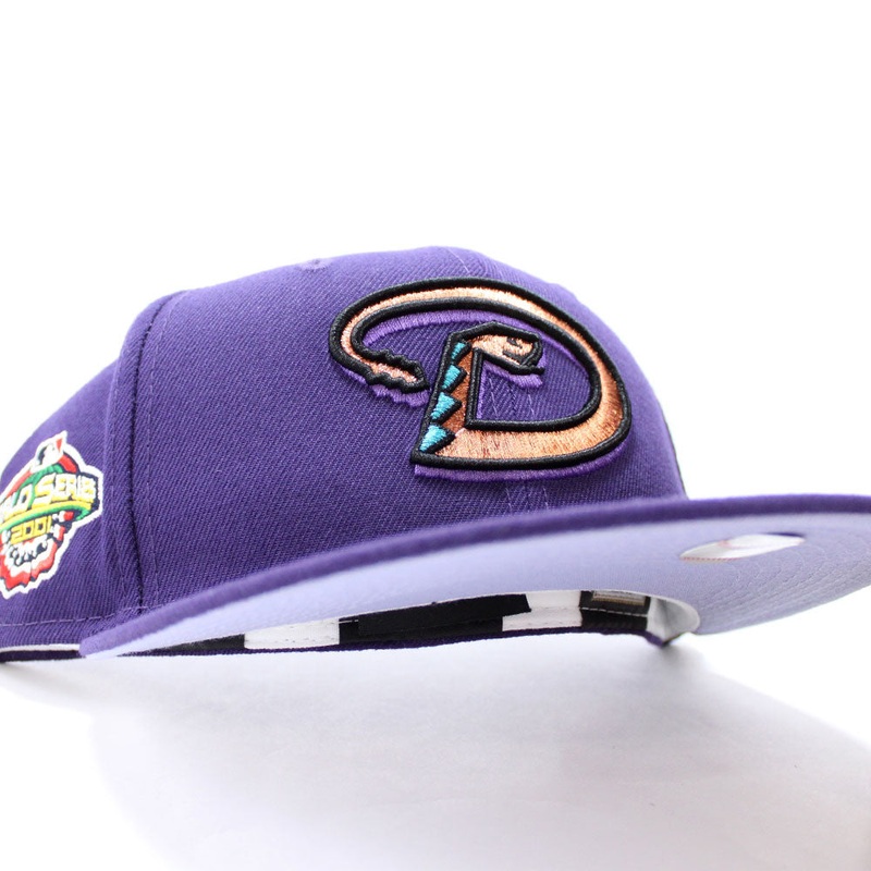 Arizona Diamondbacks 2001 World Series New Era 59Fifty Fitted Hat (D Logo Purple Lavender Under Brim) 7