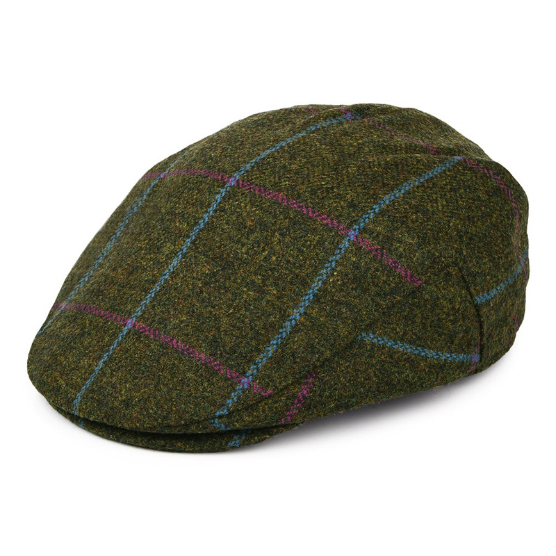 Failsworth Hats Windowpane Waterproof Flat Cap – Olive-Purple-Blue 55