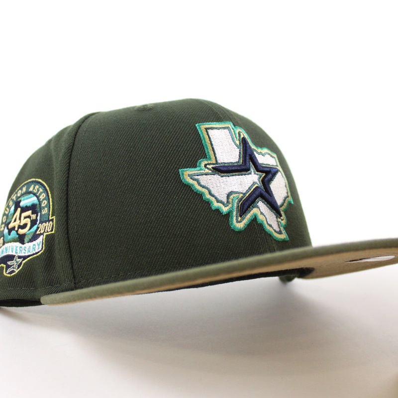 Houston Astros 45Th Anniversary  New Era 59Fifty Fitted Hat (Seaweed Olive Khaki Under Brim) 7