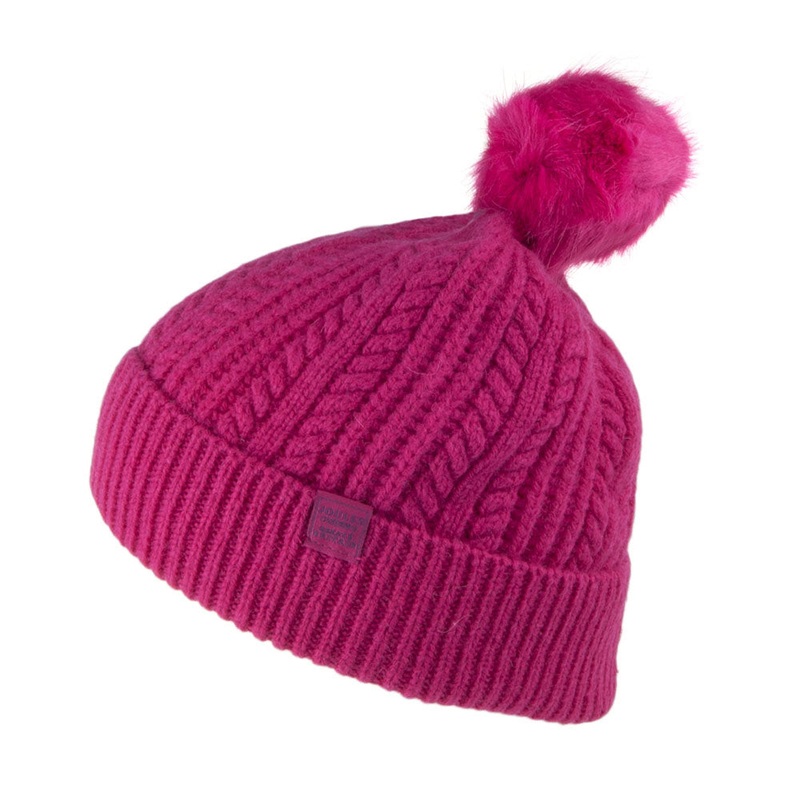Joules Hats Fine Cable With Faux Fur Pom Bobble Hat – Pink 1-Size