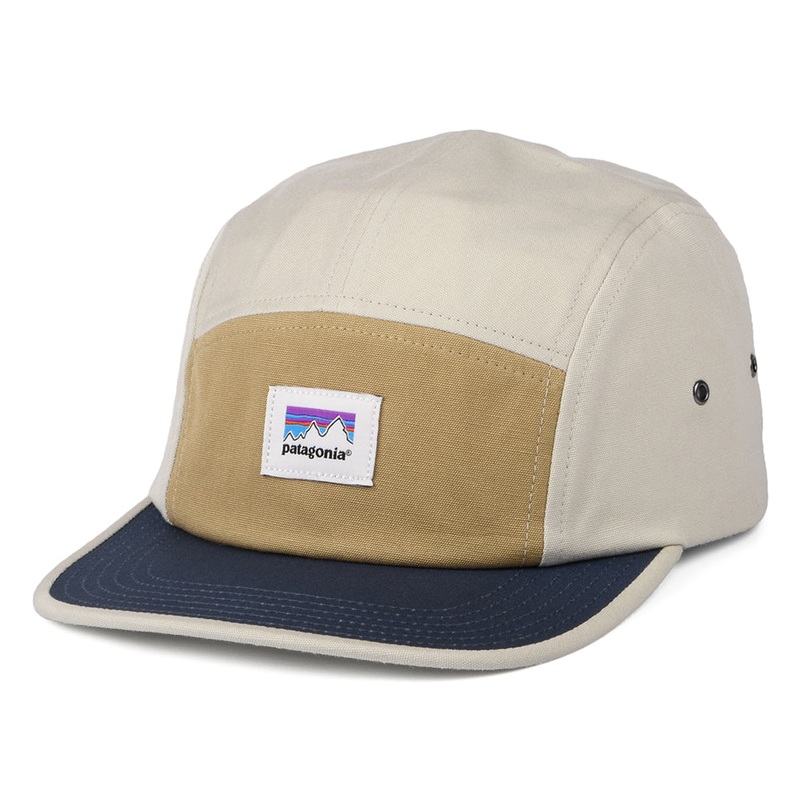 Patagonia Hats Shop Sticker Graphic Maclure Organic Cotton 5 Panel Cap – Tan-Blue Adjustable