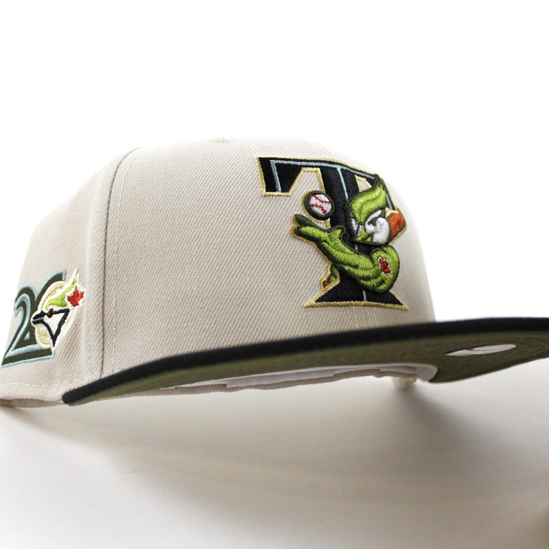 Toronto Blue Jays 20th Anniversary 1996 New Era 59Fifty Fitted Hat (GITD STONE BLACK NEW OLIVE Under Brim) 7