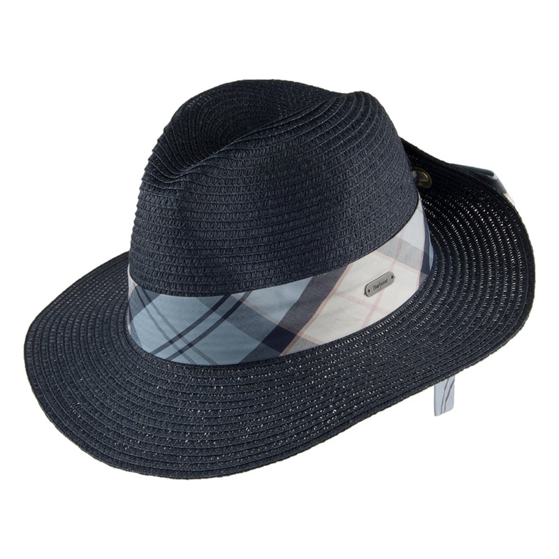 Barbour Hats Lorne Tartan Trimmed Fedora Hat – Navy Blue S