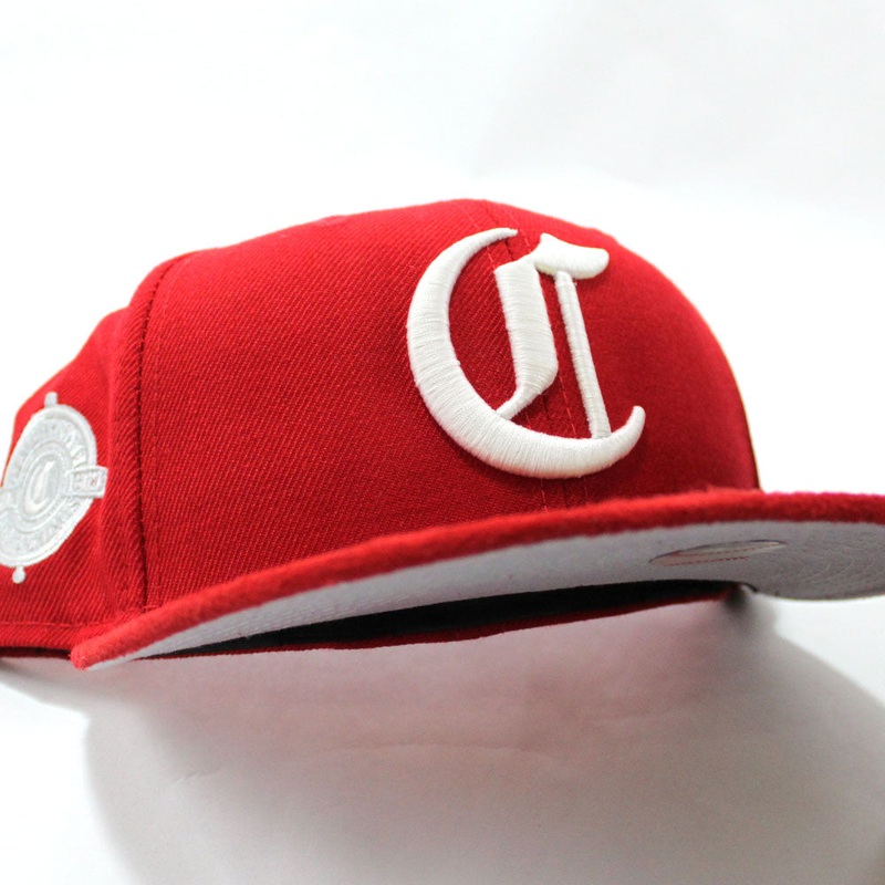 Cincinnati Red Stockings 1890-1899 Retro New Era 59Fifty Fitted Hat (Red Wool Red SUEDE Visor Gray Under Brim) 7