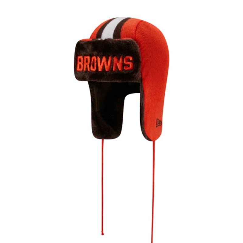 Cleveland Browns New Era NFL Helmet Head Trapper Knit Hat – Orange/Brown