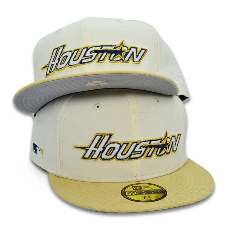 Houston Astros Side Batty Exclusive New Era 59Fifty Fitted Hat – Chrome/Vegas Gold 6 7/8