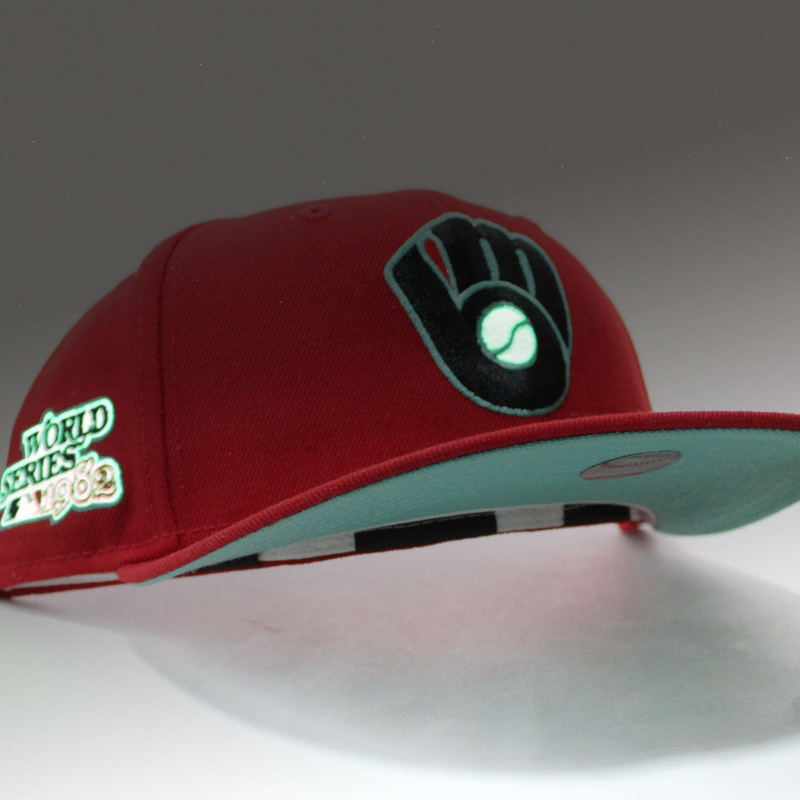 Milwaukee Brewers 1982 World Series New Era 59Fifty Fitted Hat (Glow in the Dark Red Mint Under Brim). 7