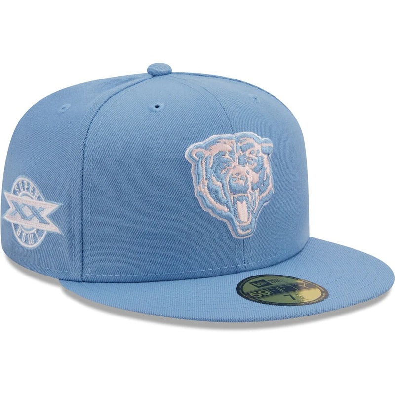 New Era Chicago Bears Light Blue Super Bowl XX Pink Undervisor 59FIFTY Fitted Hat