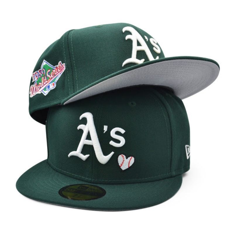 Oakland Athletics 1989 WORLD SERIES Exclusive TEAM HEARTS New Era Fitted 59Fifty MLB Hat – Green 7