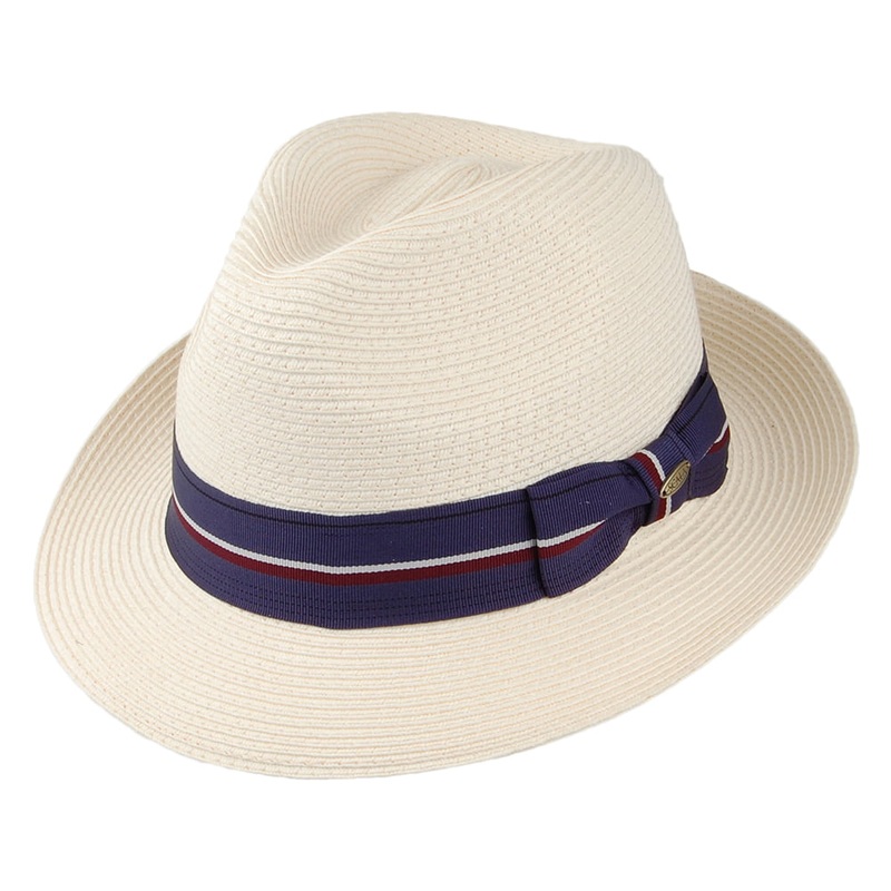 Scala Hats Drums Fine Braid Toyo Fedora Hat – Natural-Indigo Small/Medium