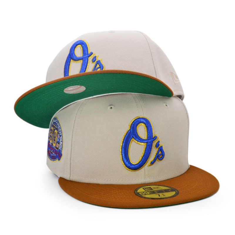 Baltimore Orioles 30th ANNIVERSARY Exclusive New Era 59Fifty Fitted Hat – Stone/Peanut 6 7/8