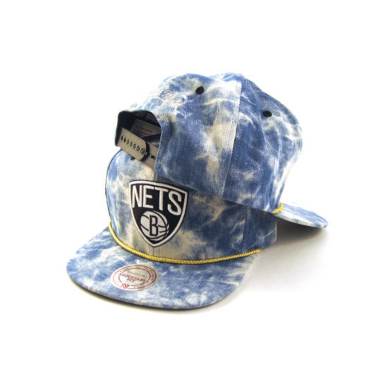 Brooklyn Nets Mitchell and Ness Snapback Hat (WASHED DENIM) One Size
