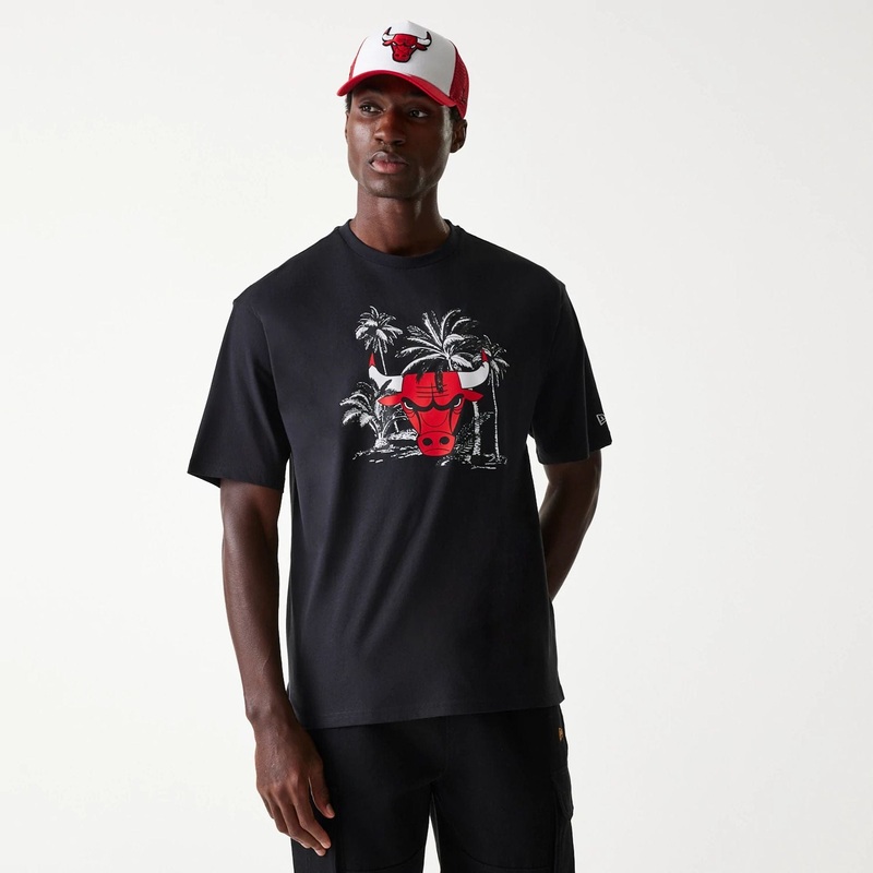 Chicago Bulls NBA Palm Tree Black Oversized T-Shirt XS
