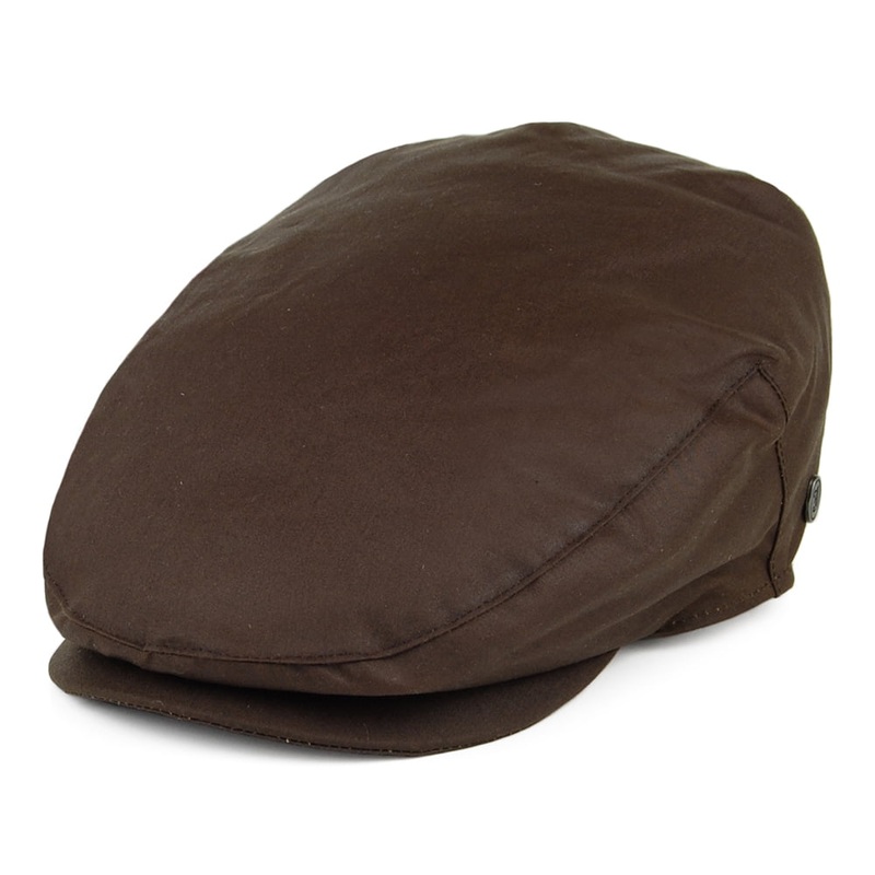 Jaxon & James British Millerain Waxed Cotton Flat Cap – Brown S