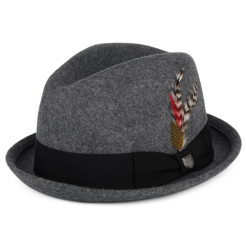 Brixton Hats Gain Wool Felt Trilby Hat – Dark Grey Heather Small-56cm
