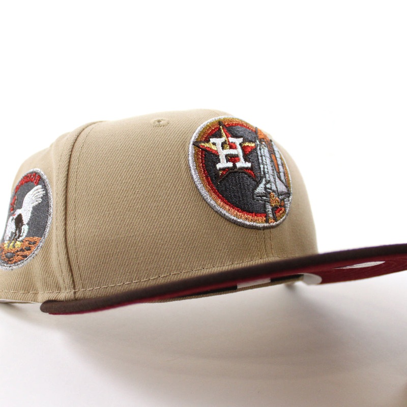 Houston Astros Apollo Patch New Era 59Fifty Fitted Hat (Camel Burnt Wood Cardinal Under Brim) 7