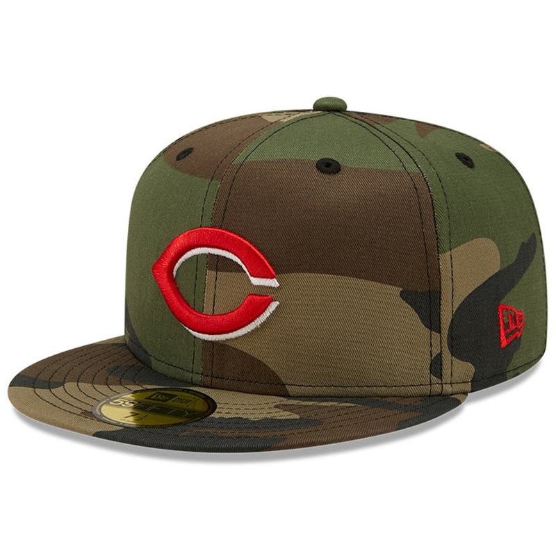 New Era Camo Cincinnati Reds Riverfront Stadium Patch Woodland Undervisor 59FIFTY Fitted Hat