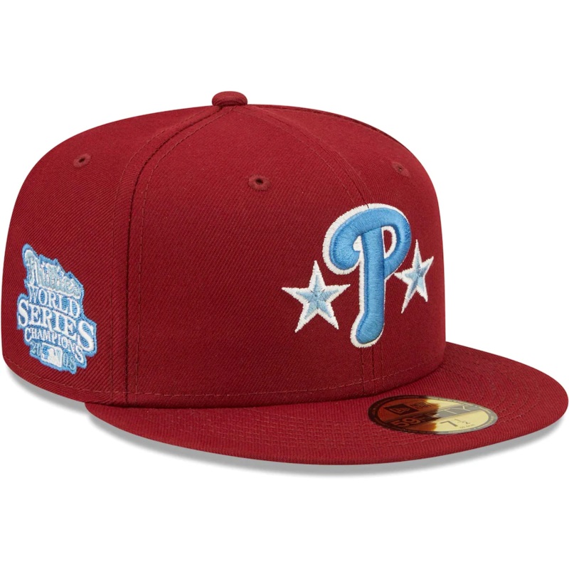 New Era Philadelphia Phillies Cardinal 2008 World Series Champions Air Force Blue Undervisor 59FIFTY Fitted Hat