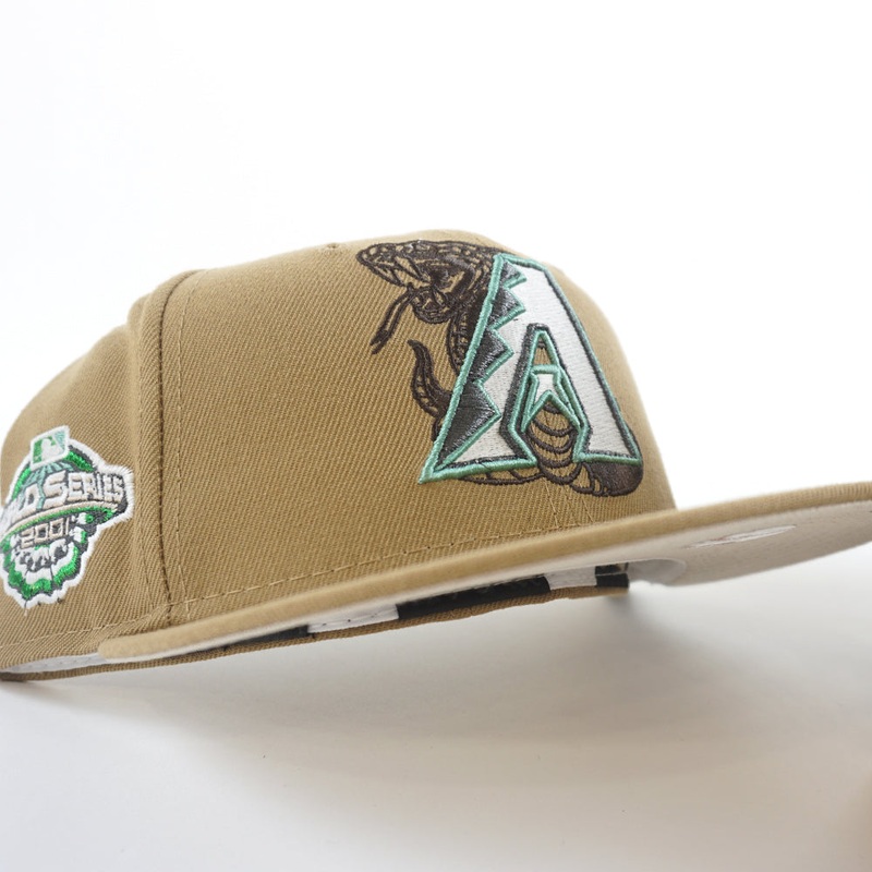 Arizona Diamondbacks 2001 World Series New Era 59Fifty Fitted Hat (GITD Khaki Stone Under Brim) 7