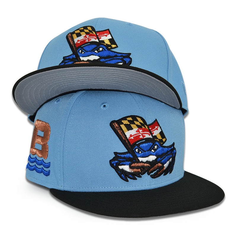 Chesapeake Baysox “BLUE CRAB” Exclusive New Era 59Fifty Fitted Hat – Sky/Black 6 7/8