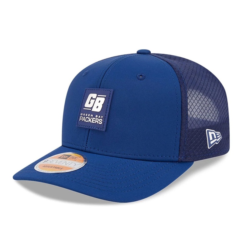 Green Bay Packers NFL Sideline 2025 Blue 9SEVENTY Trucker Stretch Snap Adjustable Cap OSFM
