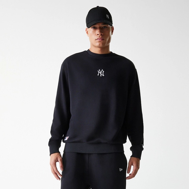 New York Yankees MLB League Essential Midi Black Oversized Crew Neck Sweater XS