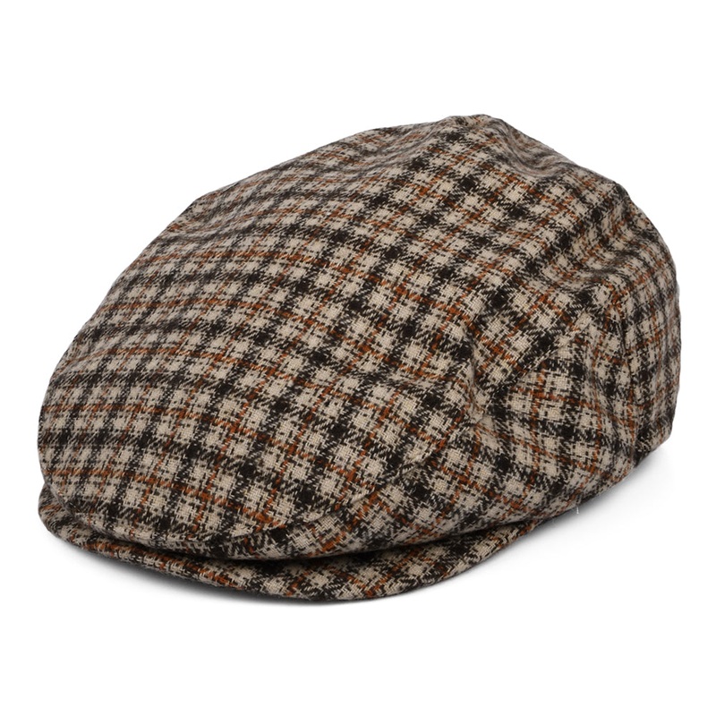 Brixton Hats Hooligan Lightweight X Snap Houndstooth Flat Cap – Sand-Brown-Orange S