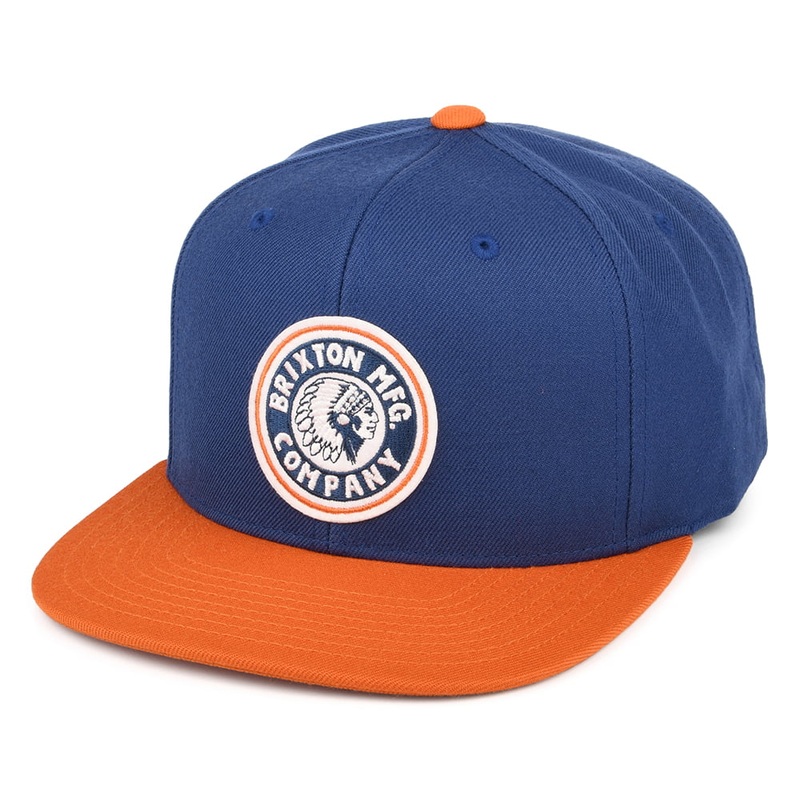 Brixton Hats Rival MP Snapback Cap – Blue-Burnt Orange Adjustable