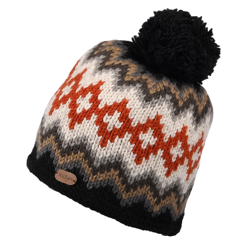 Kusan Diamond Fair Isle Bobble Hat – Grey-Multi 1-Size